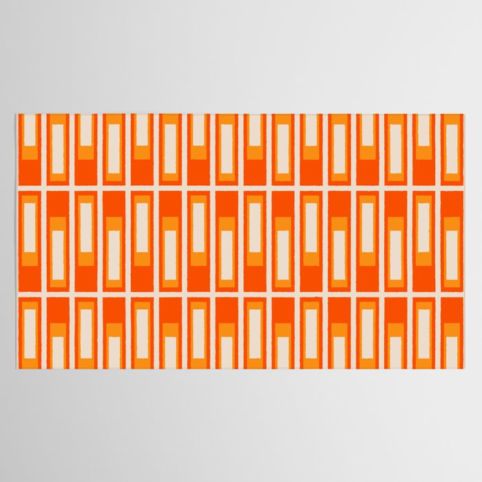Mid Century Modern Geometric Lexington Ave Pattern in 70s Orange and Cream Beige Tablecloth Gallery Image 2