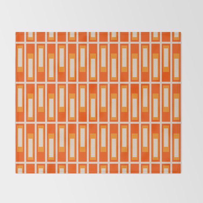 Mid Century Modern Geometric Lexington Ave Pattern in 70s Orange and Cream Beige Throw Blanket Gallery Image 2