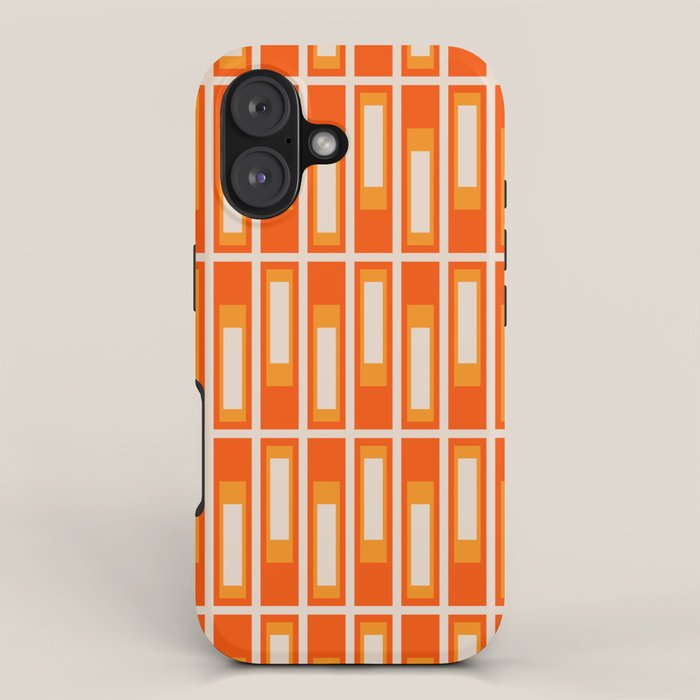 Mid Century Modern Geometric Lexington Ave Pattern in 70s Orange and Cream Beige iPhone Case Gallery Image 1
