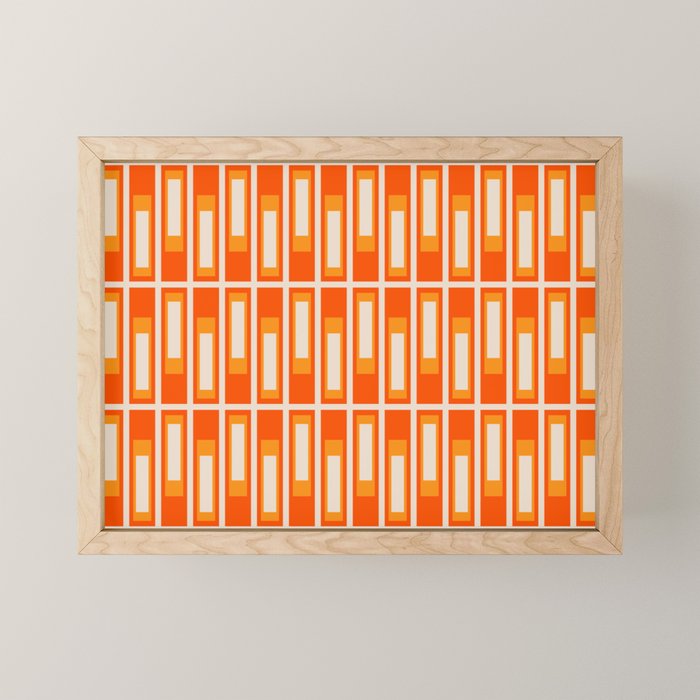 Mid Century Modern Geometric Lexington Ave Pattern in 70s Orange and Cream Beige Mini Art Print Gallery Image 1