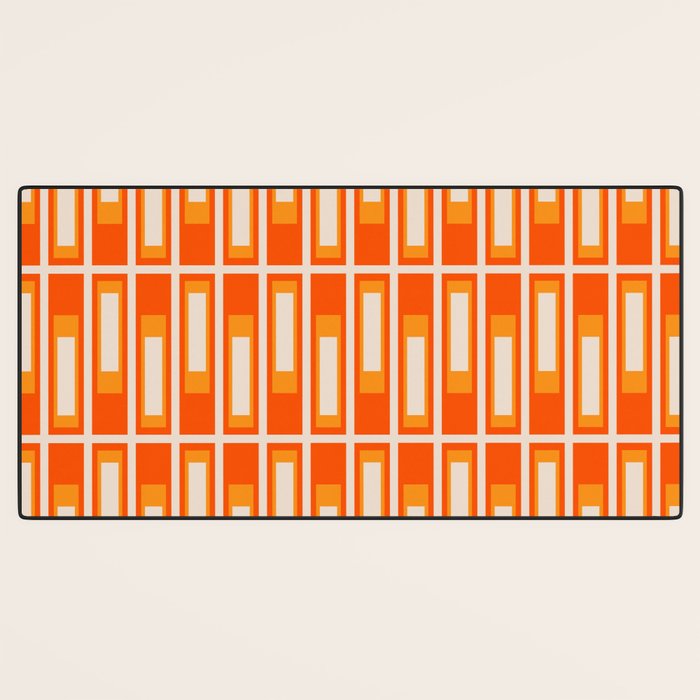 Mid Century Modern Geometric Lexington Ave Pattern in 70s Orange and Cream Beige Desk Mat Gallery Image 3