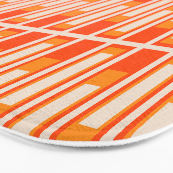 Mid Century Modern Geometric Lexington Ave Pattern in 70s Orange and Cream Beige Bath Mat Gallery Image 3