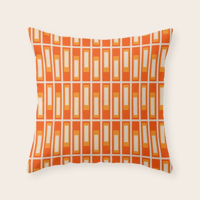 Mid Century Modern Geometric Lexington Ave Pattern in 70s Orange and Cream Beige Throw Pillow Gallery Image 6