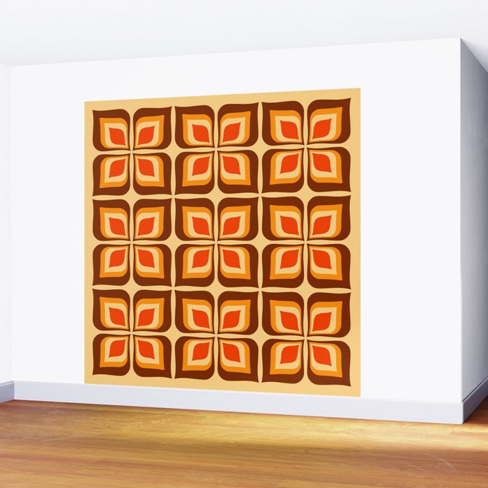 Retro Mid Century Modern Floral Pattern 721 Autumn Wall Mural Gallery Image 2