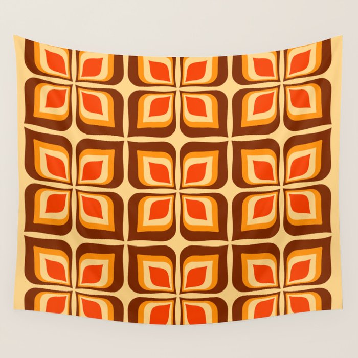 Retro Mid Century Modern Floral Pattern 721 Autumn Wall Tapestry Gallery Image 4