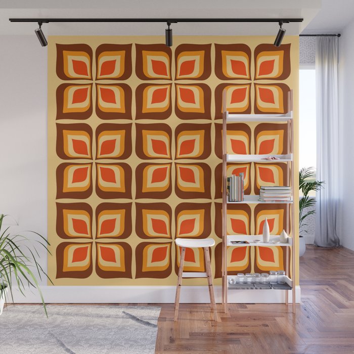 Retro Mid Century Modern Floral Pattern 721 Autumn Wall Mural Gallery Image 1