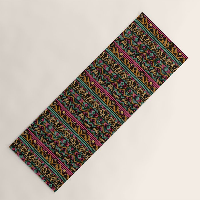 Mangatsika Mountain Stripe - Gold, pink, and teal Yoga Mat Gallery Image 1