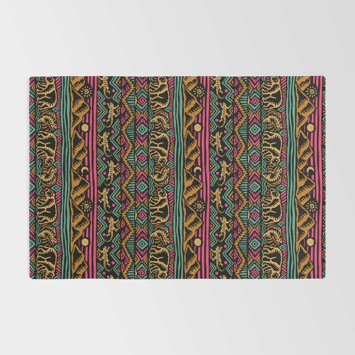 Mangatsika Mountain Stripe - Gold, pink, and teal Rug Gallery Image 2