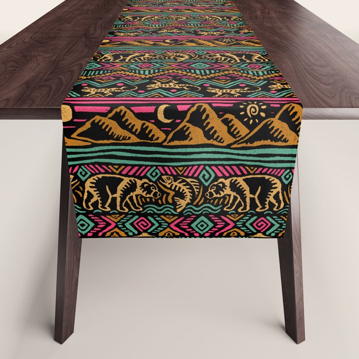 Mangatsika Mountain Stripe - Gold, pink, and teal Table Runner Gallery Image 1