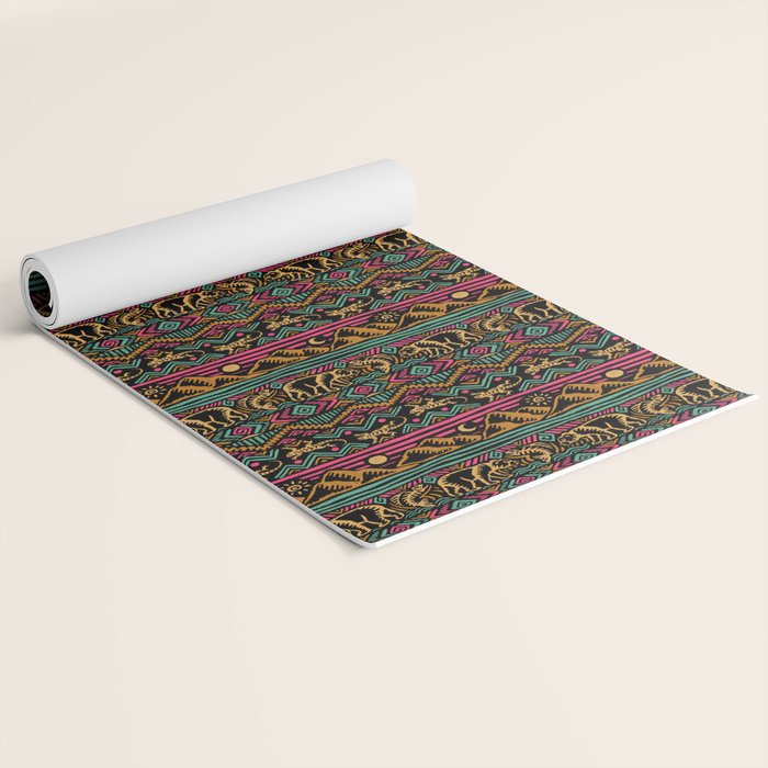 Mangatsika Mountain Stripe - Gold, pink, and teal Yoga Mat Gallery Image 2