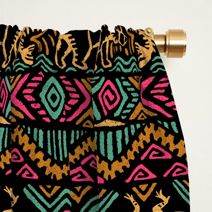 Mangatsika Mountain Stripe - Gold, pink, and teal Window Curtain Gallery Image 2