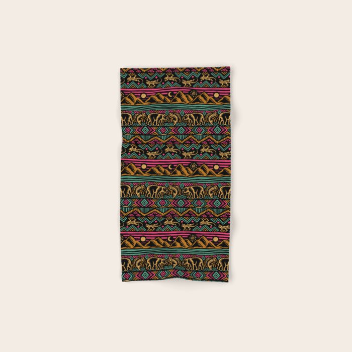 Mangatsika Mountain Stripe - Gold, pink, and teal Bath Towel Gallery Image 1