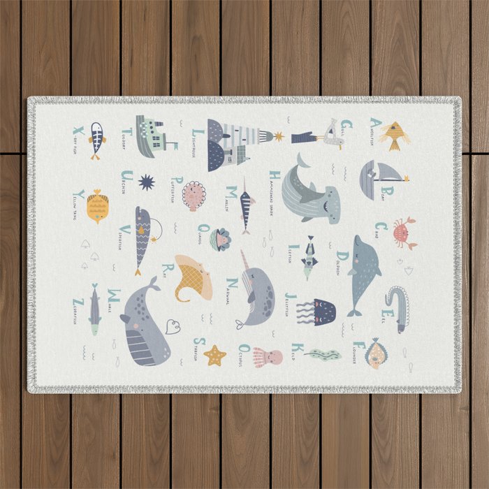 Ocean sea life alphabet  Outdoor Rug Gallery Image 1