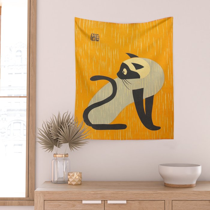 Asai Kiyoshi Japanese Woodblock Siamese Cat Midcounty Modern Art Wall Tapestry Gallery Image 2
