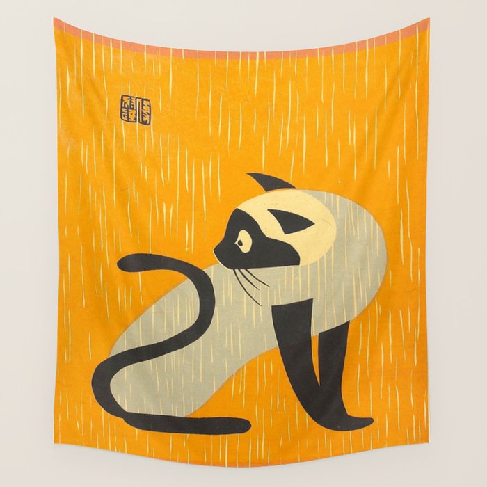 Asai Kiyoshi Japanese Woodblock Siamese Cat Midcounty Modern Art Wall Tapestry Gallery Image 1