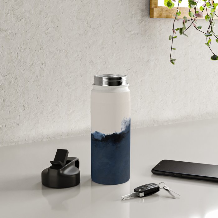 Abstract, blue, beige, indigo Water Bottle Gallery Image 5