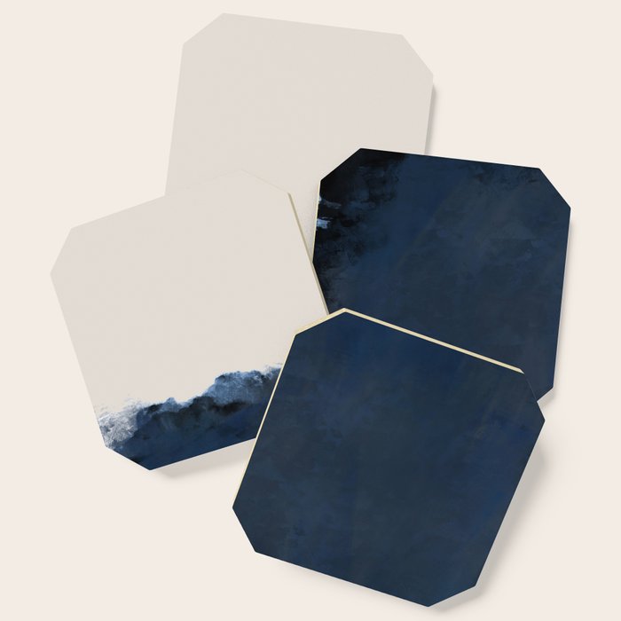 Abstract, blue, beige, indigo Coaster Gallery Image 1