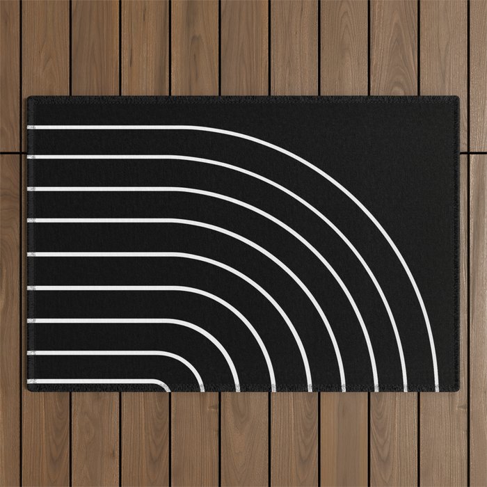 Minimal Arch III Black and White Modern Geometric Lines Outdoor Rug Gallery Image 1