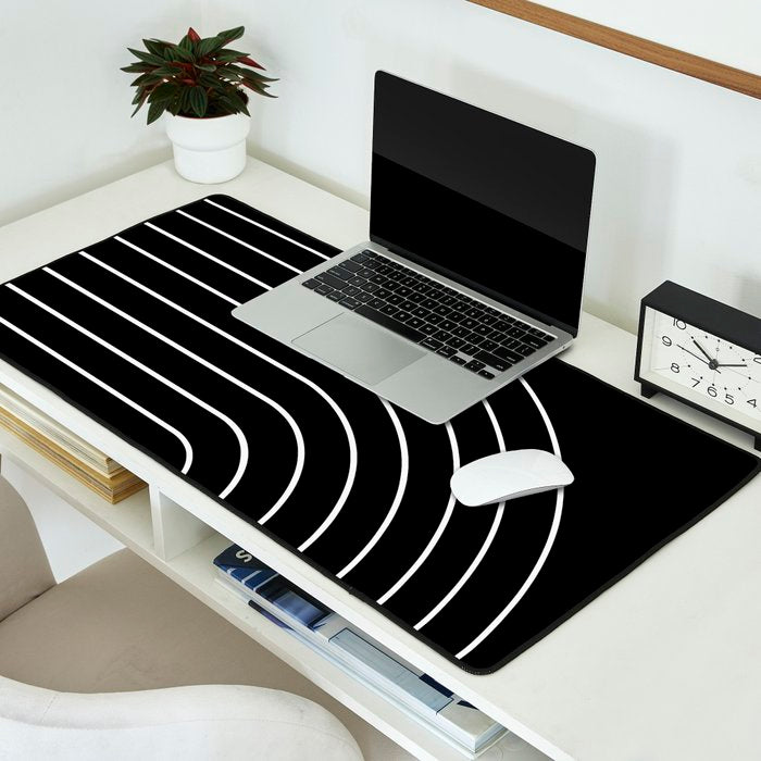 Minimal Arch III Black and White Modern Geometric Lines Desk Mat Gallery Image 2