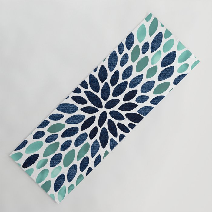 Flower Bloom, Aqua and Navy Yoga Mat Gallery Image 1