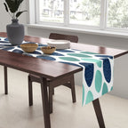 Flower Bloom, Aqua and Navy Table Runner Gallery Image 2
