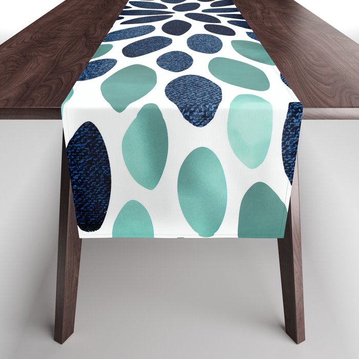 Flower Bloom, Aqua and Navy Table Runner Gallery Image 1