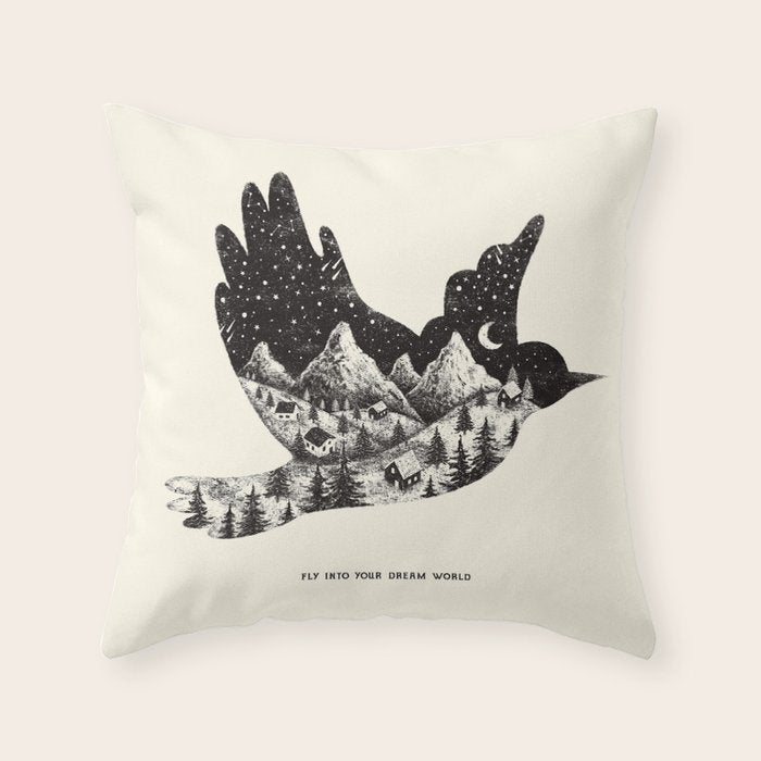 FLY INTO YOUR DREAM WORLD Throw Pillow Gallery Image 1