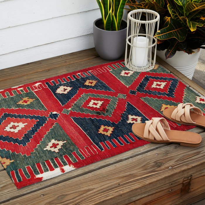 Yüncü  Antique Balikesir Turkish Kilim Print Outdoor Rug Gallery Image 2