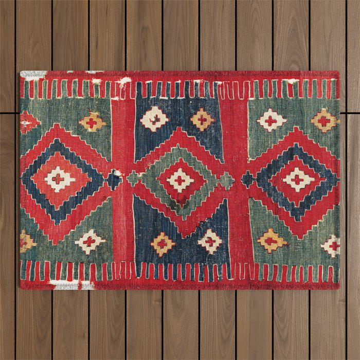Yüncü  Antique Balikesir Turkish Kilim Print Outdoor Rug Gallery Image 1
