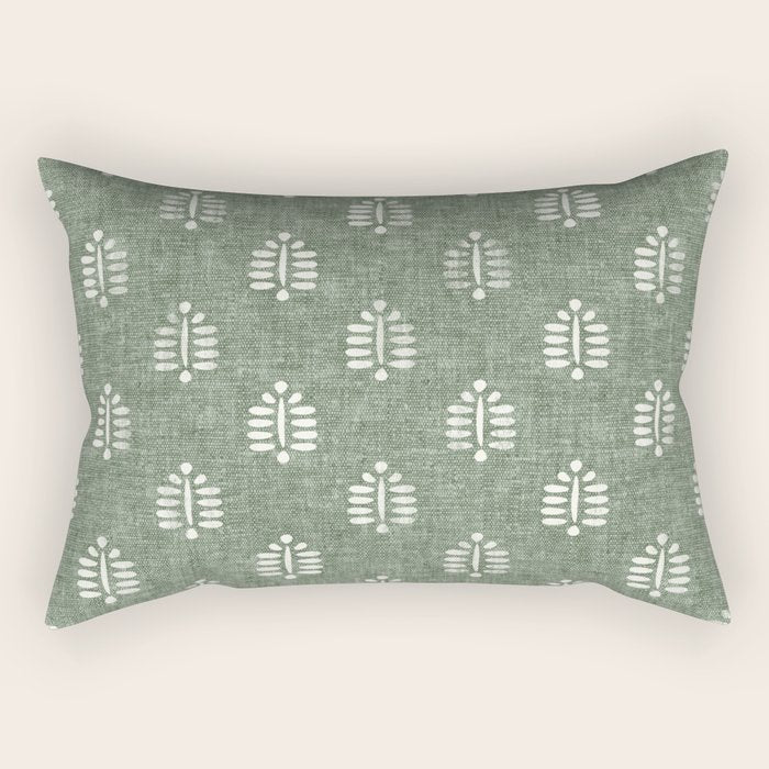 block print palm on sage Rectangular Pillow Gallery Image 2