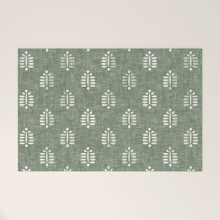 block print palm on sage Welcome Mat Gallery Image 1