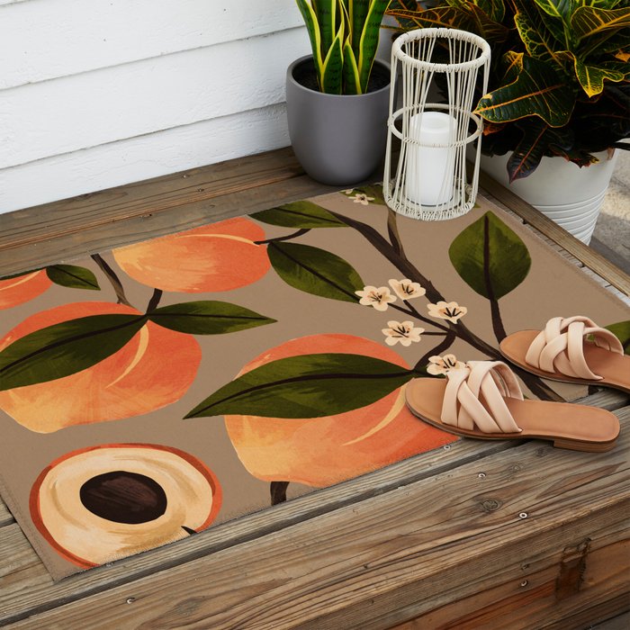 Peaches Botanical Art 2 Outdoor Rug Gallery Image 2