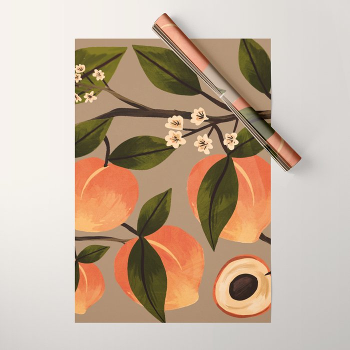 Peaches Botanical Art 2 Wrapping Paper Gallery Image 1