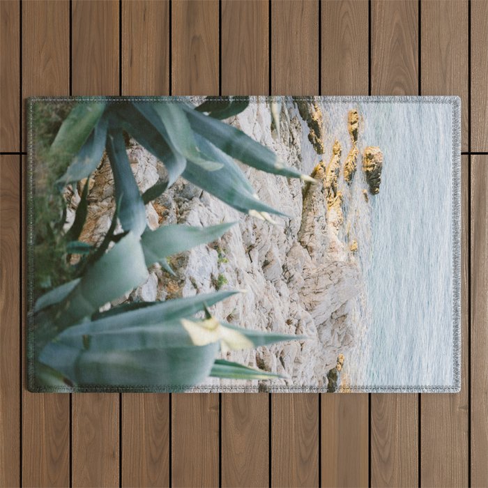 A few steps from the ocean | Fine art Croatia travel photography print | Coastal sea wall art Outdoor Rug Gallery Image 1