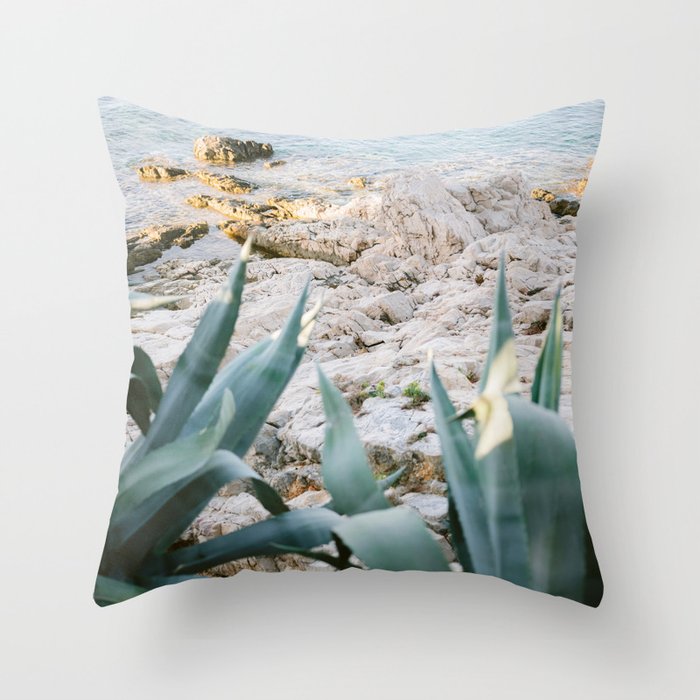 A few steps from the ocean | Fine art Croatia travel photography print | Coastal sea wall art Throw Pillow Gallery Image 1