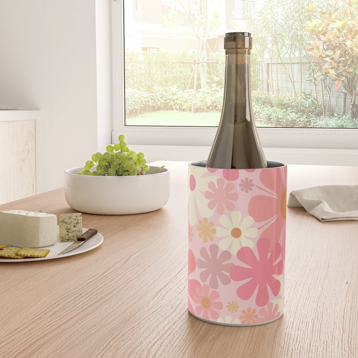 Blush Pink 60s 70s Vintage Flower Power Floral Pattern Wine Chiller Gallery Image 4