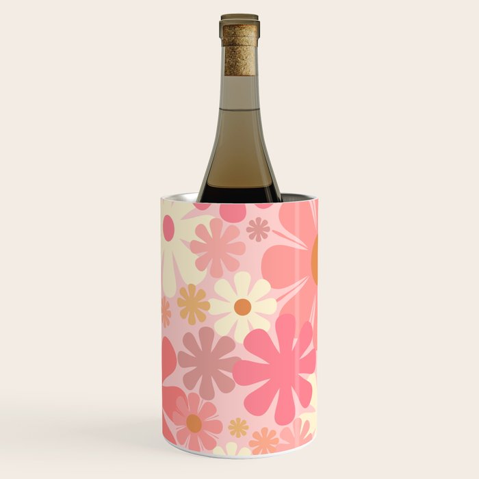 Blush Pink 60s 70s Vintage Flower Power Floral Pattern Wine Chiller Gallery Image 1