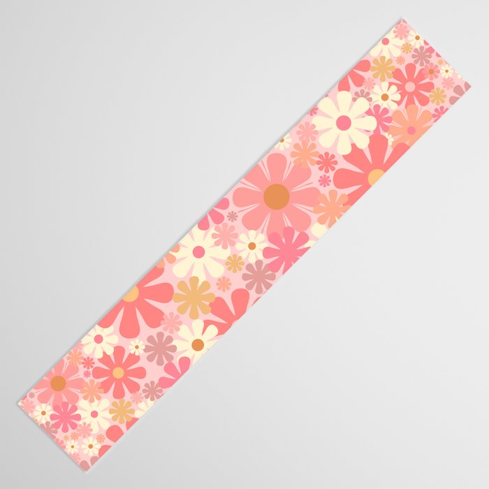 Blush Pink 60s 70s Vintage Flower Power Floral Pattern Table Runner Gallery Image 3