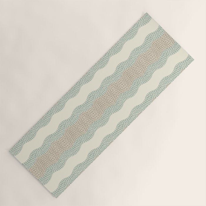 Wavy River I in cream, sage green, tan Yoga Mat Gallery Image 1