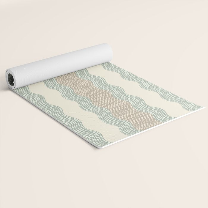 Wavy River I in cream, sage green, tan Yoga Mat Gallery Image 2