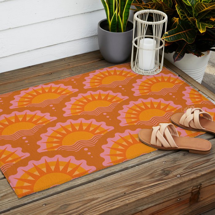 Sunset Seigaiha - Retro Sunshine Outdoor Rug Gallery Image 2