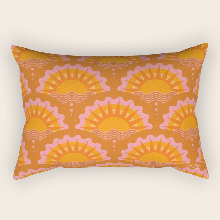 Sunset Seigaiha - Retro Sunshine Rectangular Pillow Gallery Image 2