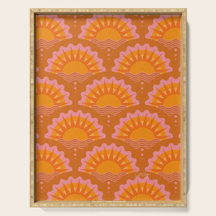 Sunset Seigaiha - Retro Sunshine Serving Tray Gallery Image 1