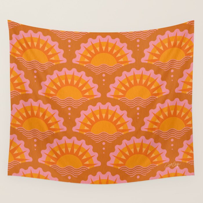 Sunset Seigaiha - Retro Sunshine Wall Tapestry Gallery Image 1