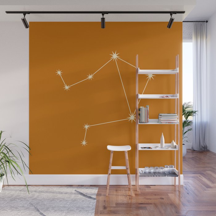 Libra Zodiac Star Constellation Line Art Orange Wall Mural Gallery Image 1