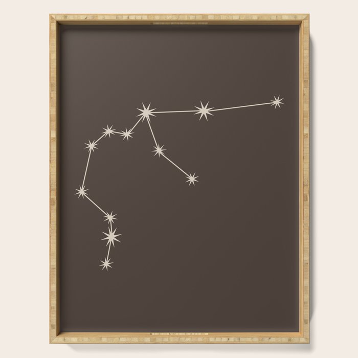 Aquarius Zodiac Star Constellation Line Art Coffee Brown Serving Tray Gallery Image 1