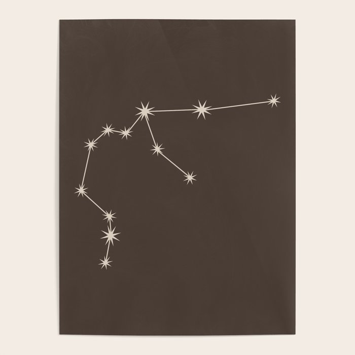 Aquarius Zodiac Star Constellation Line Art Coffee Brown Poster Gallery Image 4