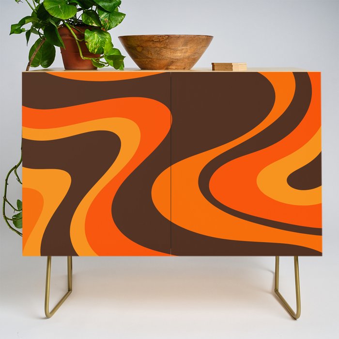 Trippy Dream Wave Machine Abstract Retro Swirl Pattern in 70s Brown and Orange Credenza Gallery Image 1