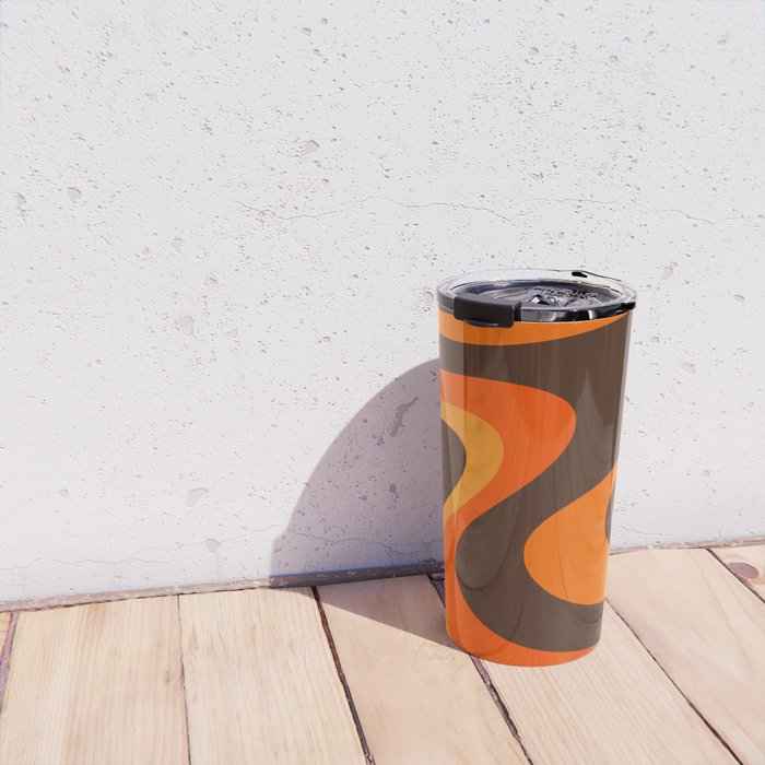 Trippy Dream Wave Machine Abstract Retro Swirl Pattern in 70s Brown and Orange Travel Mug Gallery Image 4