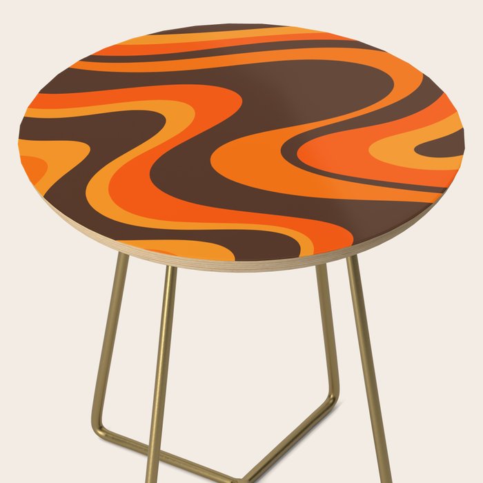 Trippy Dream Wave Machine Abstract Retro Swirl Pattern in 70s Brown and Orange Side Table Gallery Image 2